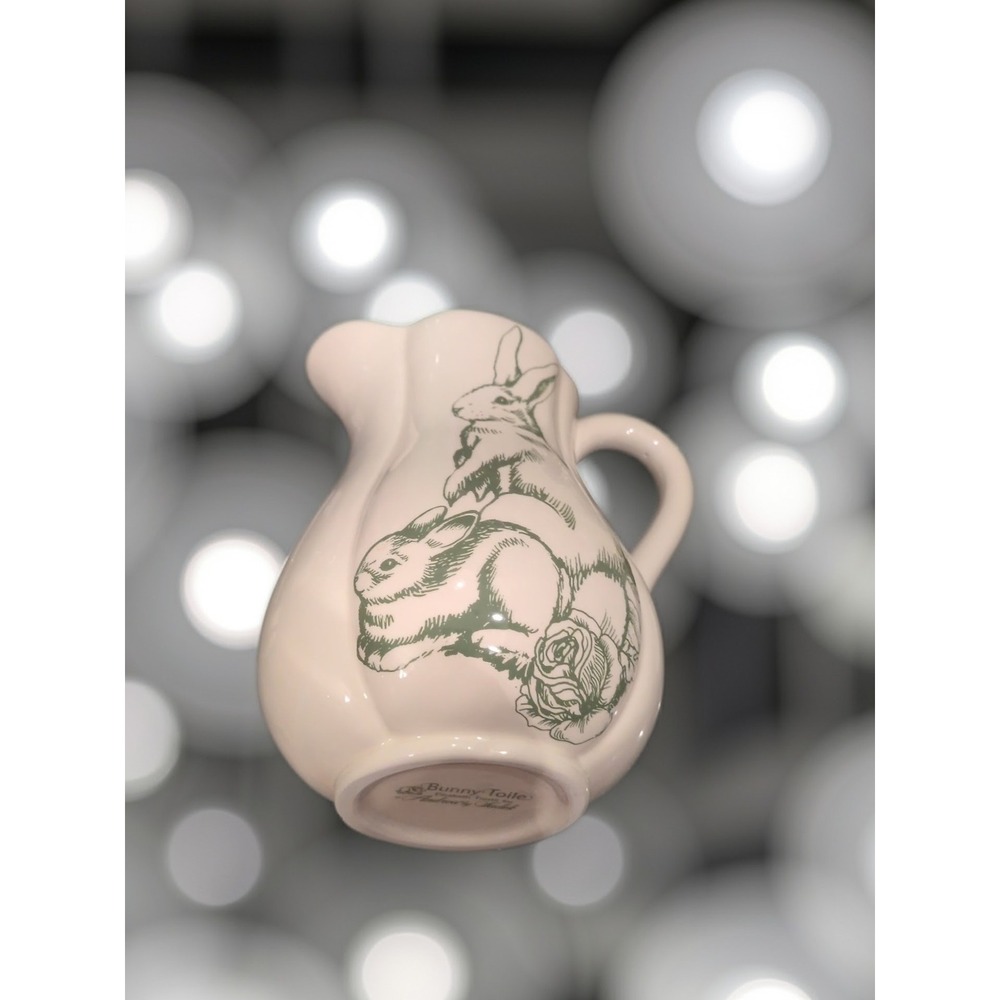 Bunny Toile Elisabeth Trostli for Andrea by Sadek 8" Pitcher Cream Green Rabbit